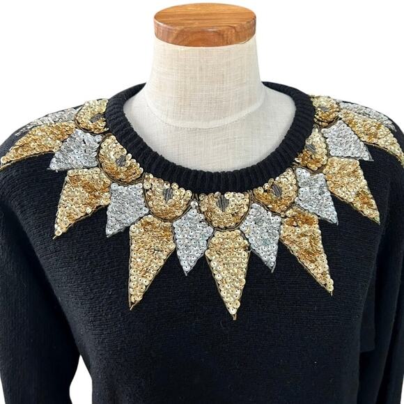 Vintage Silvercord Silk Angora Beaded Sequin Sweater Metallic Sunburst Size M - Picture 1 of 13